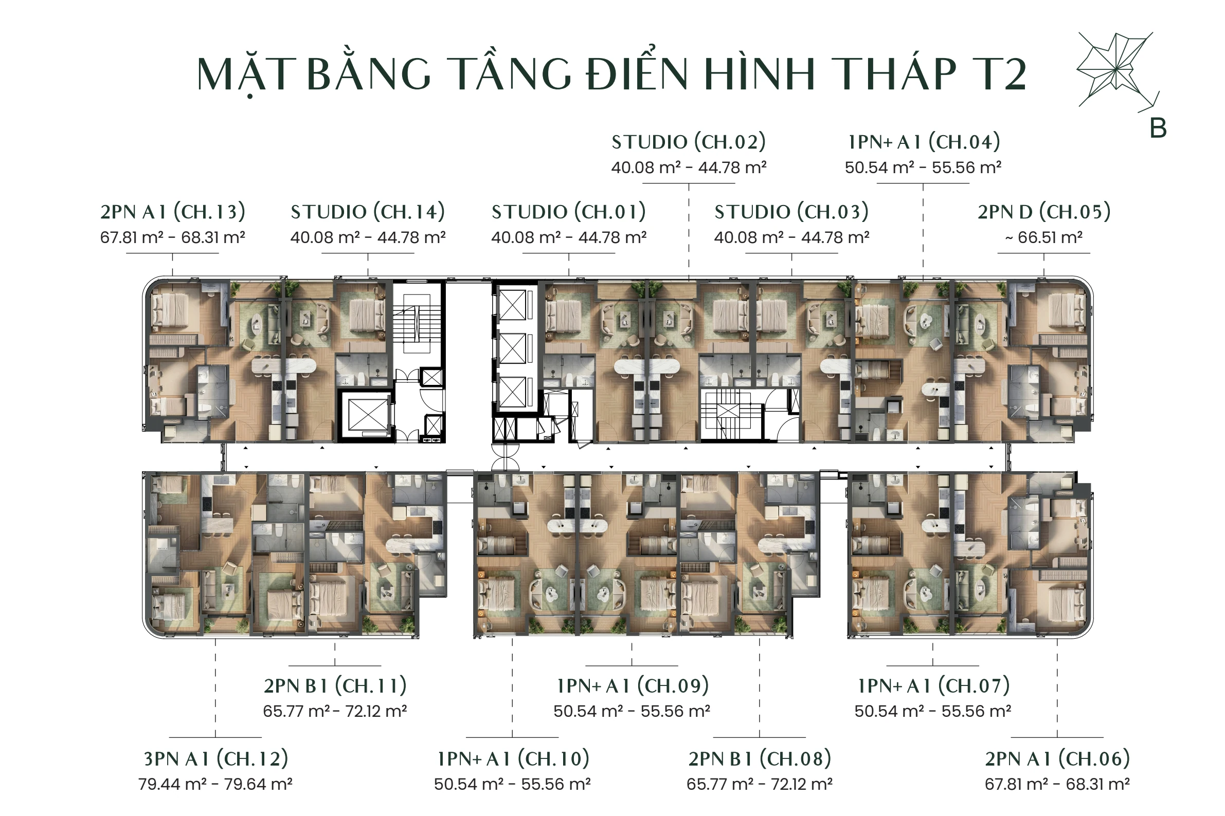 Mặt bằng tầng điển hình T2