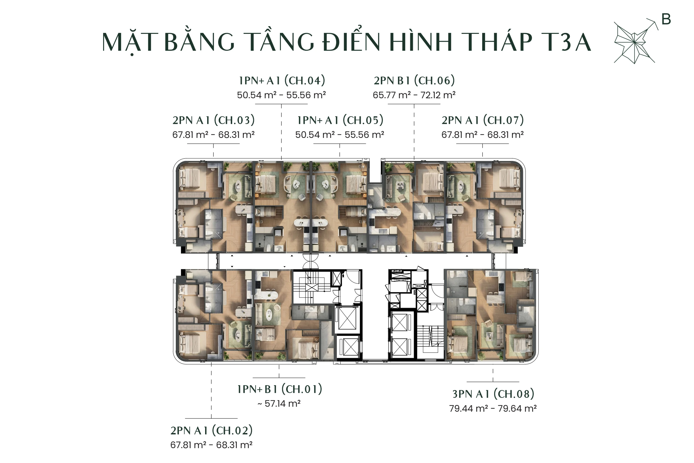 Mặt bằng tầng điển hình T3A