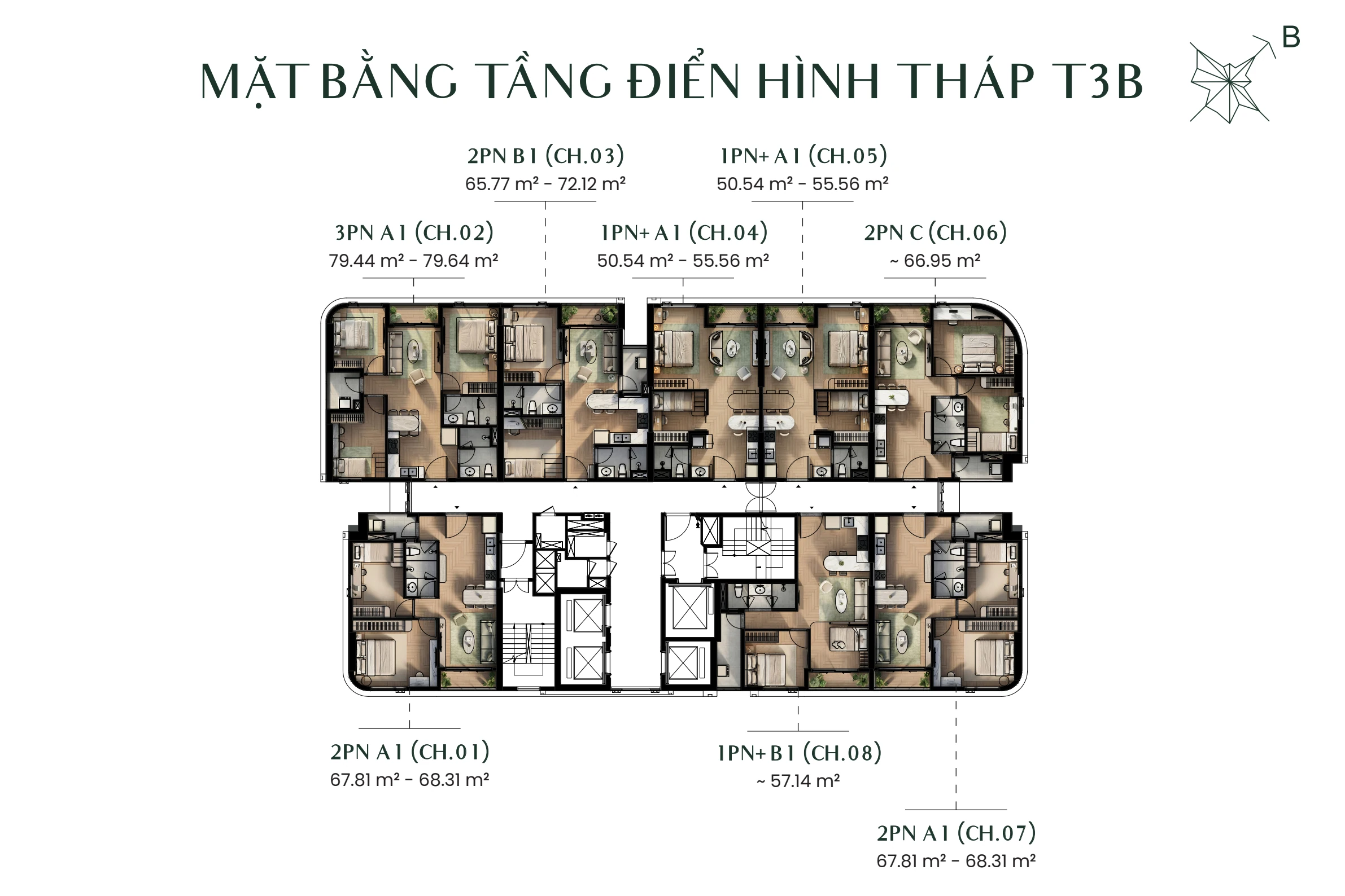Mặt bằng tầng điển hình T3B