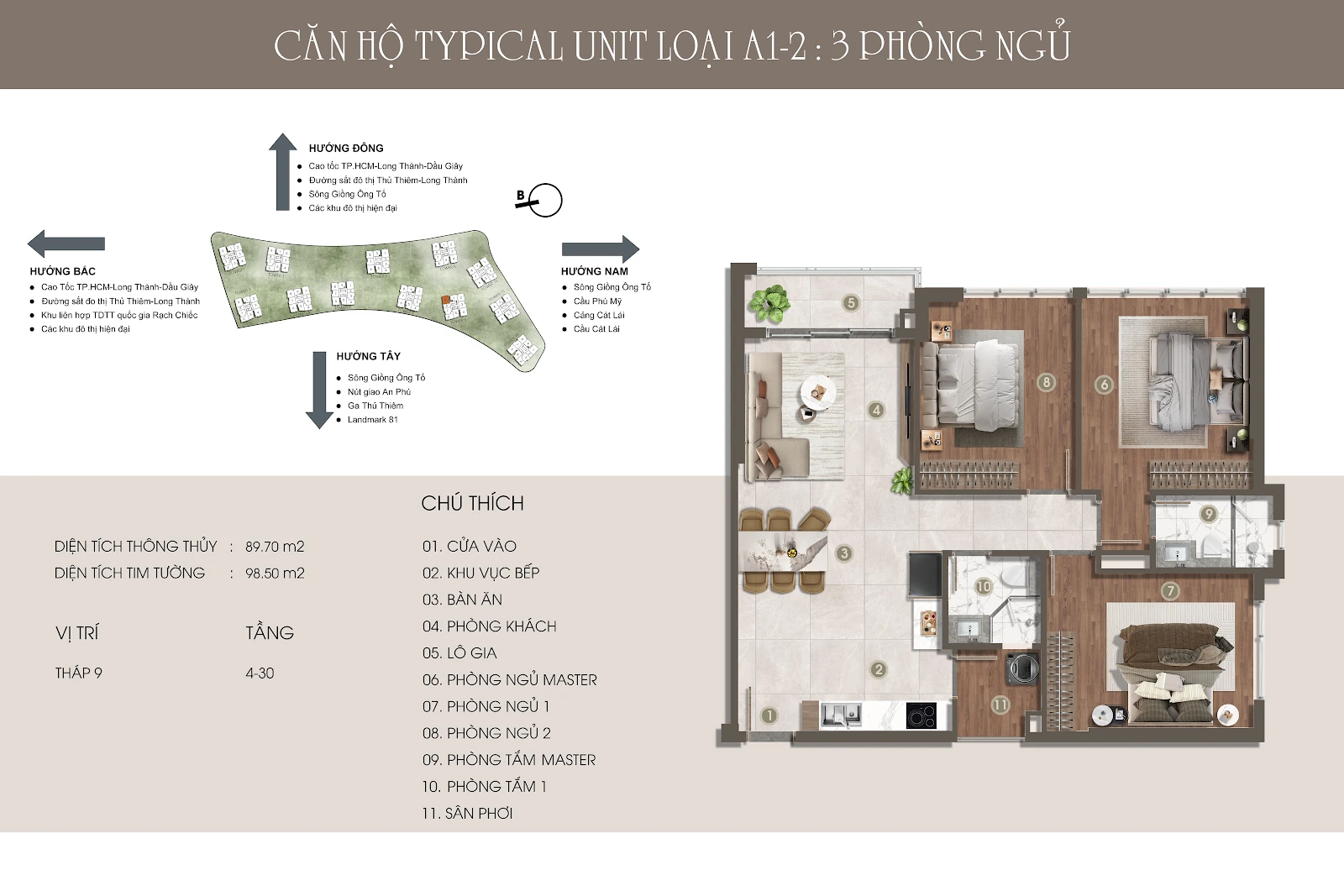 Mặt bằng Căn hộ 3 phòng ngủ · A1-2-3